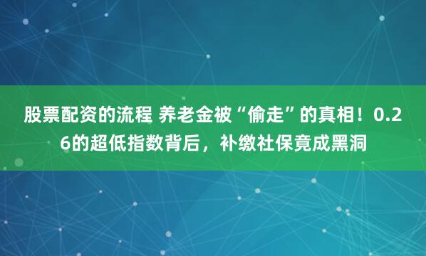 股票配资的流程 养老金被“偷走”的真相！0.26的超低指数背后，补缴社保竟成黑洞